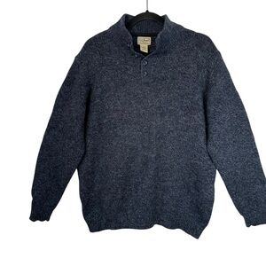 L.L.Bean Classic Ragg Dark Blue Lambswool Henley Sweater Tall Men XL Wool